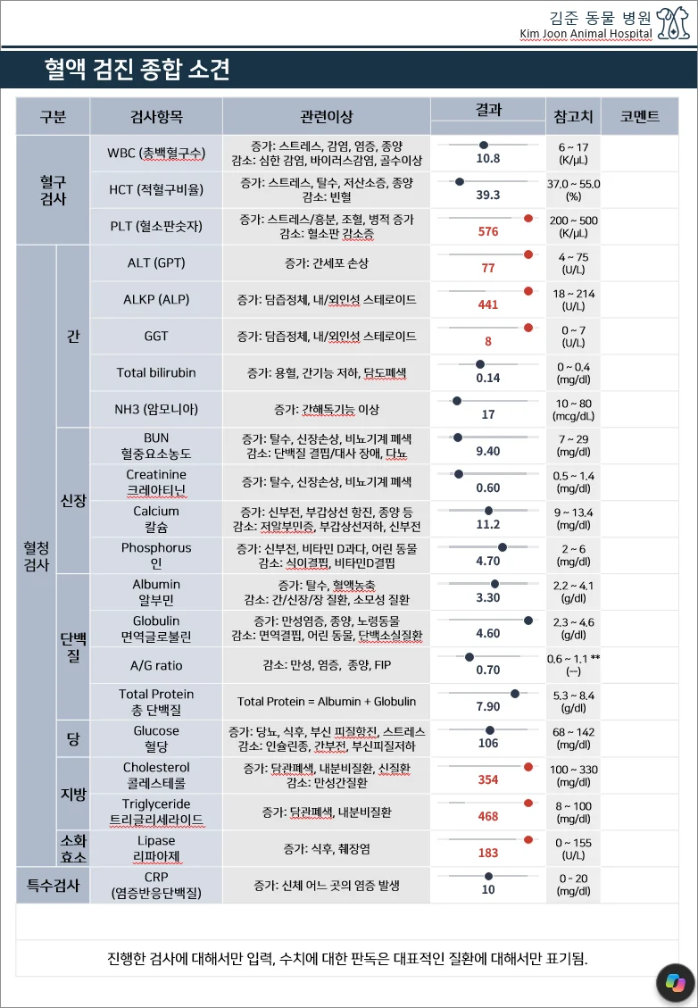 자동으로 만들어진 혈액 검사 보고서
